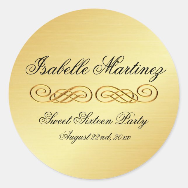 Elegant Gold Personalised Sweet Sixteen Sticker (Front)