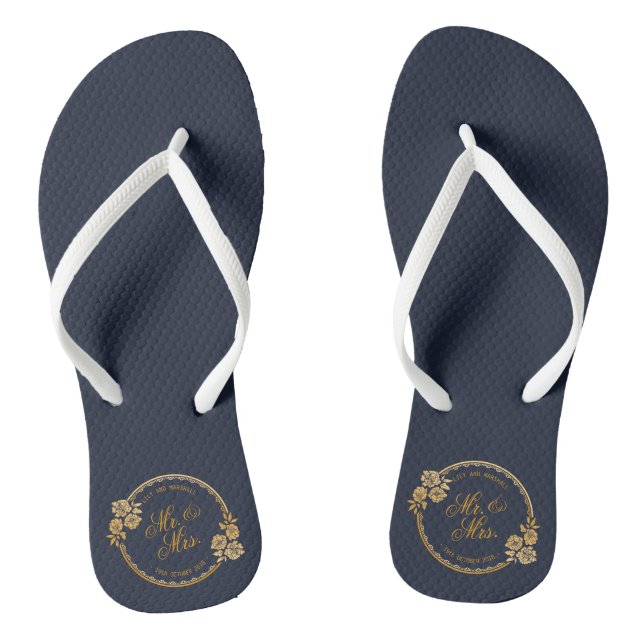 Elegant Gold Personalised Wedding | Flip Flops (Footbed)