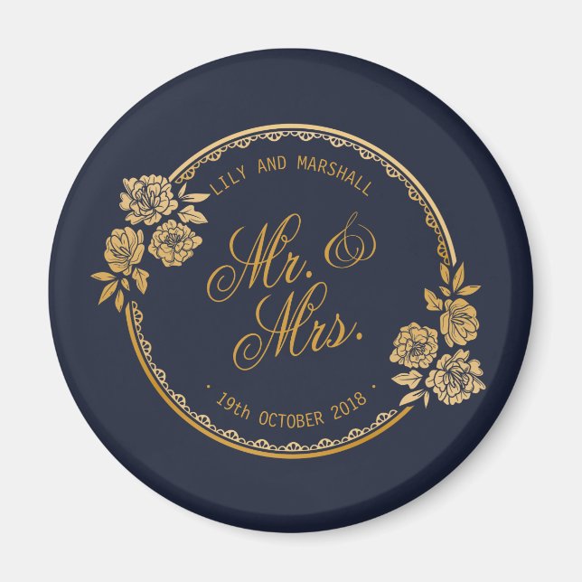 Elegant Gold Personalised Wedding | Fridge Magnet (Front)