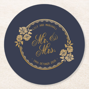 Elegant Gold Personalised Wedding   Paper Coaster