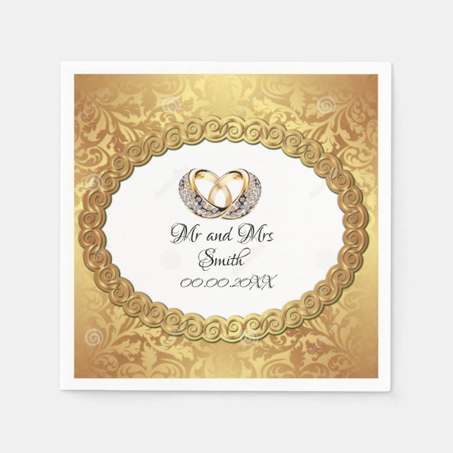 Elegant Gold Personalised Wedding Paper  Napkin (Front)