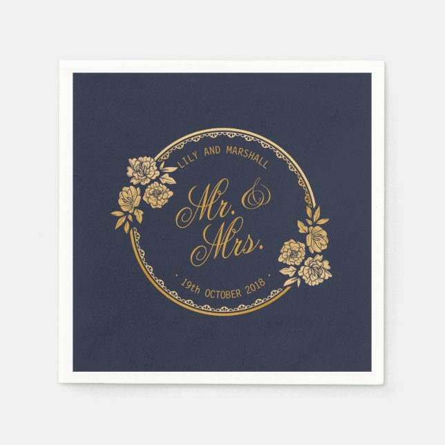 Elegant Gold Personalised Wedding | Paper Napkin (Front)