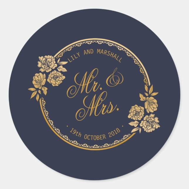 Elegant Gold Personalised Wedding | Sticker Seal (Front)