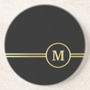Elegant gold Personalized  Monogram on black  Coaster