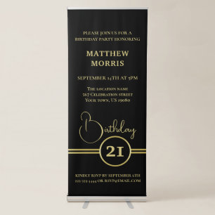 Elegant gold Personalized Monogram on black Retractable Banner