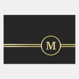 Elegant gold Personalized  Monogram on black  Wrapping Paper Sheet