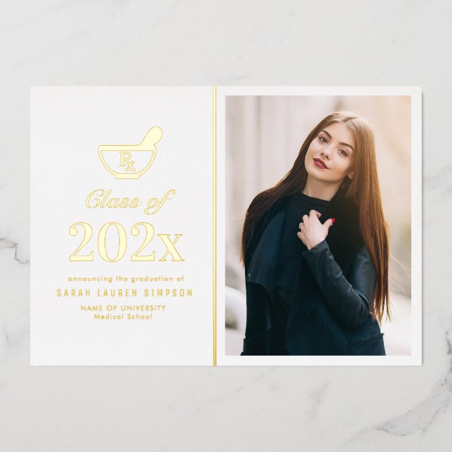 Elegant gold pharmacy graduation announcement (Front)