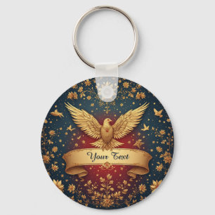 Elegant Gold Phoenix Frame With Floral Motifs Key Ring