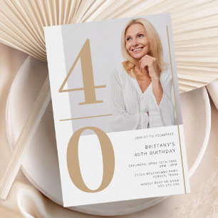 Elegant Gold Photo 40th Birthday Invitation