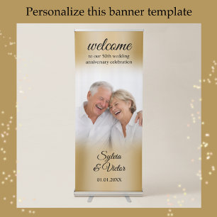Elegant Gold Photo 50th Anniversary Welcome Sign