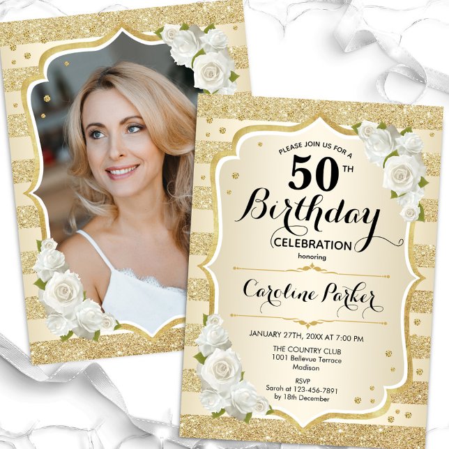 Elegant Gold Photo 50th Birthday Invitation (Creator Uploaded)
