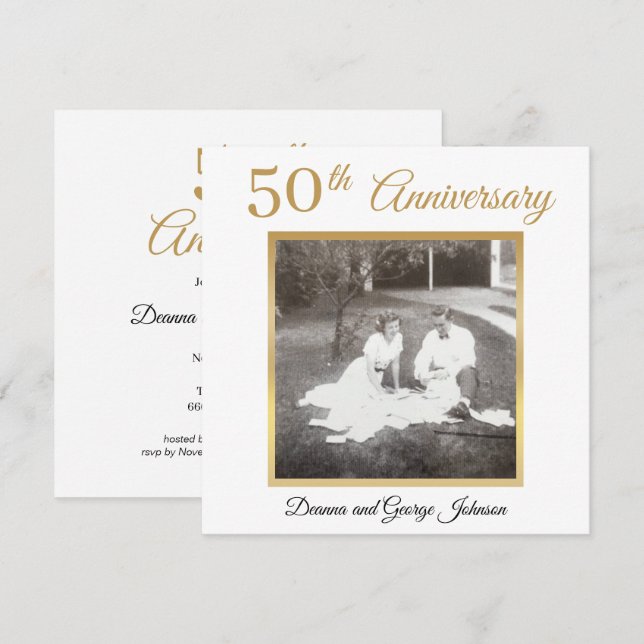 Elegant Gold Photo 50th Wedding Anniversary Invitation (Front/Back)