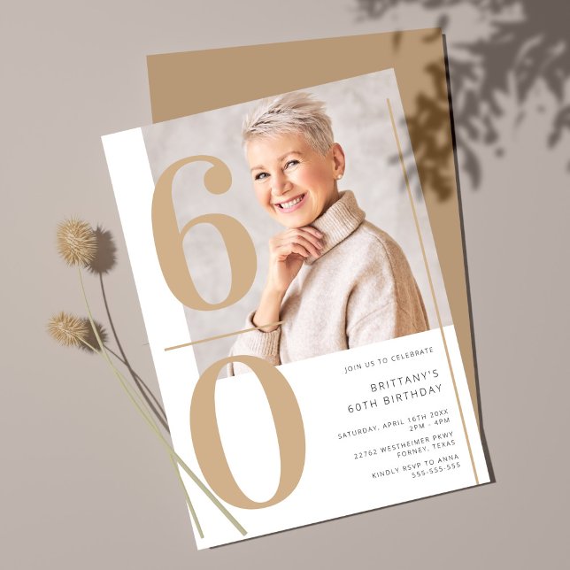 Elegant Gold Photo 60th Birthday Invitation (Creator Uploaded)