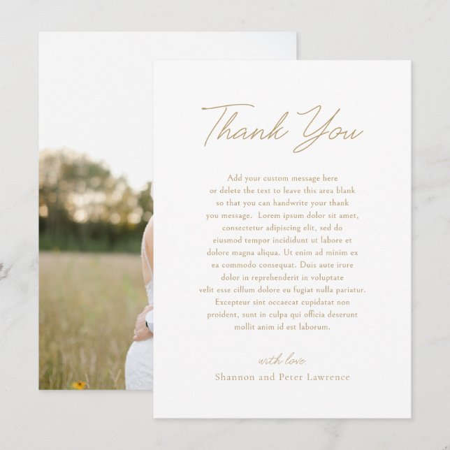 Elegant Gold Photo Classic Wedding Thank You Card (Front/Back)
