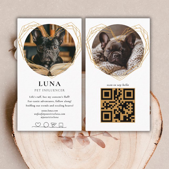 Elegant Gold Photo Dog Pet Social Media QR Code Business Card (Creator Uploaded)