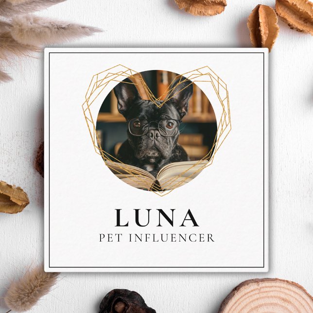 Elegant Gold Photo Dog Pet Social Media QR Code Square Business Card (Creator Uploaded)