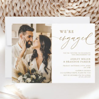 Elegant Gold Photo Engagement Party Invitation