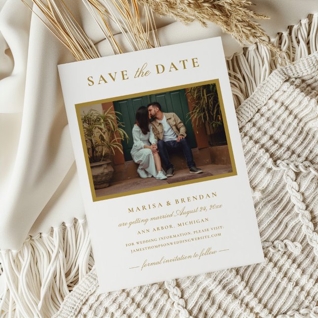 Elegant Gold Photo Frame Wedding Save The Date (Creator Uploaded)