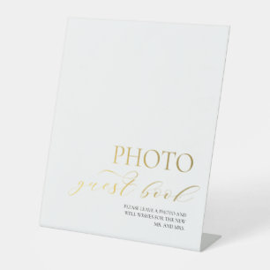 Elegant Gold Photo Guest Book Wedding Pedestal Sign