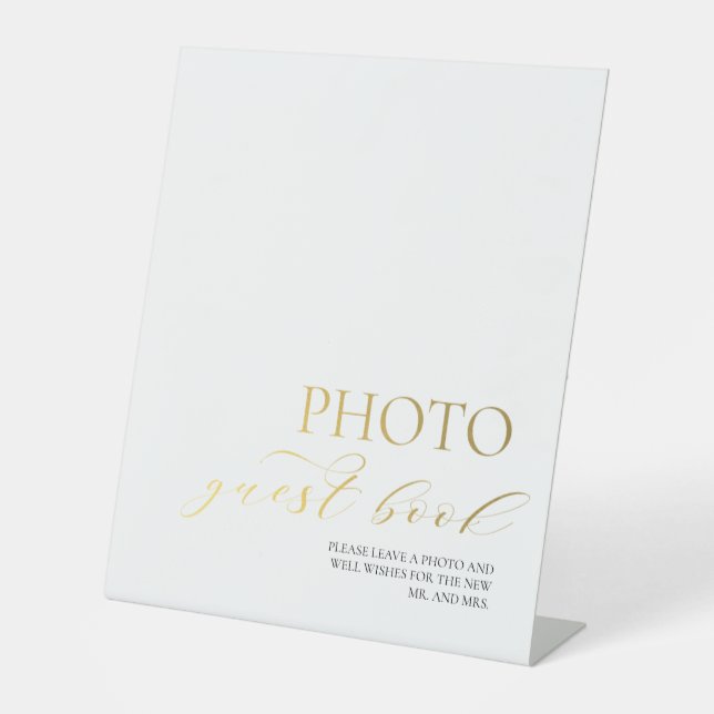 Elegant Gold Photo Guest Book Wedding Pedestal Sign (Front)