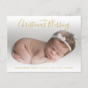 Elegant Gold Photo Holiday Birth Announcement Postcard