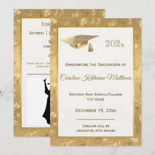 Elegant Gold Photo Hummingbirds Glam Graduation Announcement
