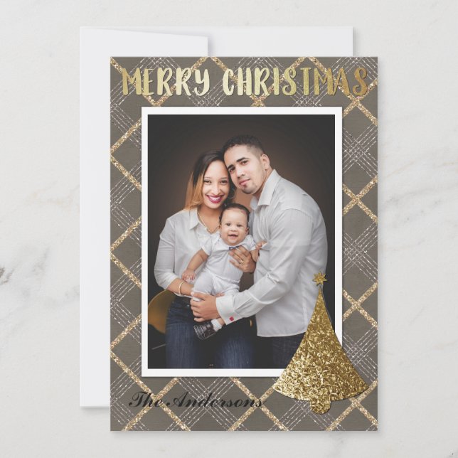 Elegant Gold Photo Merry Christmas Card (Front)