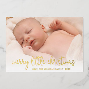 Elegant Gold Photo Merry Little Christmas Foil Holiday Card