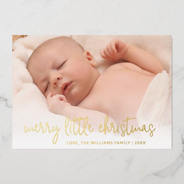 Elegant Gold Photo Merry Little Christmas Foil Holiday Card (Front)