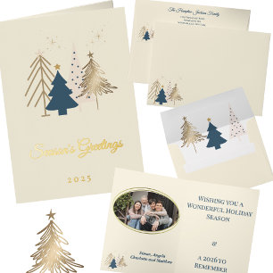 Elegant Gold Photo Modern Holiday Trees Christmas  Foil Greeting Card
