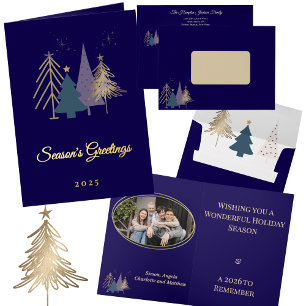 Elegant Gold Photo Modern Holiday Trees Christmas Foil Greeting Card