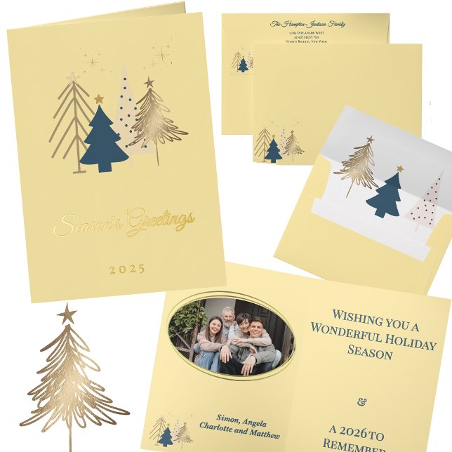 Elegant Gold Photo Modern Holiday Trees Christmas  Foil Greeting Card (Creator Uploaded)