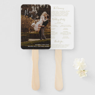 Elegant Gold Photo Modern Wedding Program Hand Fan
