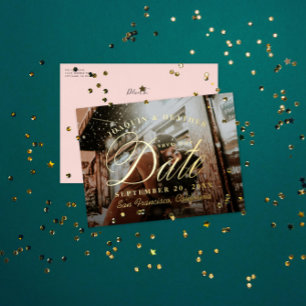 Elegant Gold Photo Save the Date Foil Invitation Postcard