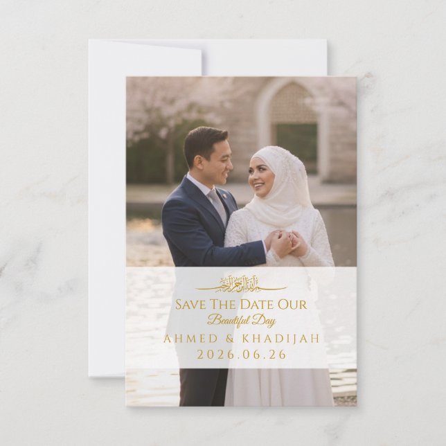 Elegant Gold Photo Save the Date Islamic Wedding  (Front)