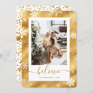 Elegant Gold Photo Snowflake Holiday Card