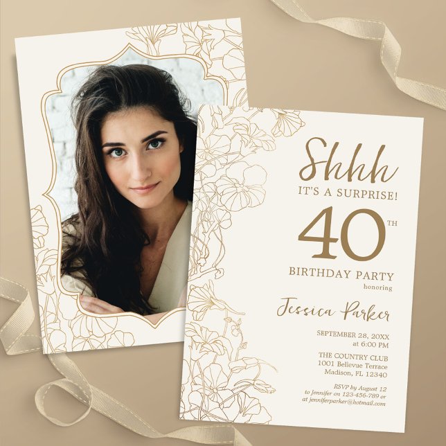 Elegant Gold Photo Surprise 40th Birthday Invitation (Creator Uploaded)
