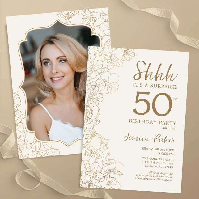 Elegant Gold Photo Surprise 50th Birthday Invitation (Creator Uploaded)