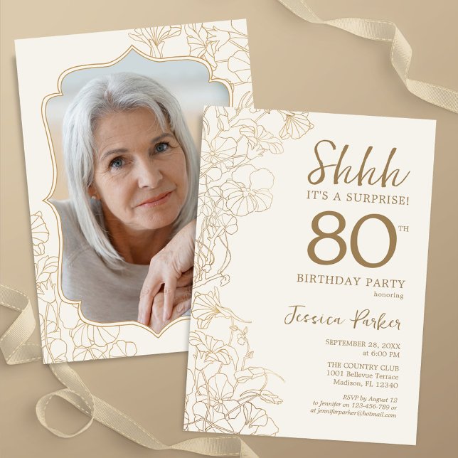 Elegant Gold Photo Surprise 80th Birthday Invitation (Creator Uploaded)