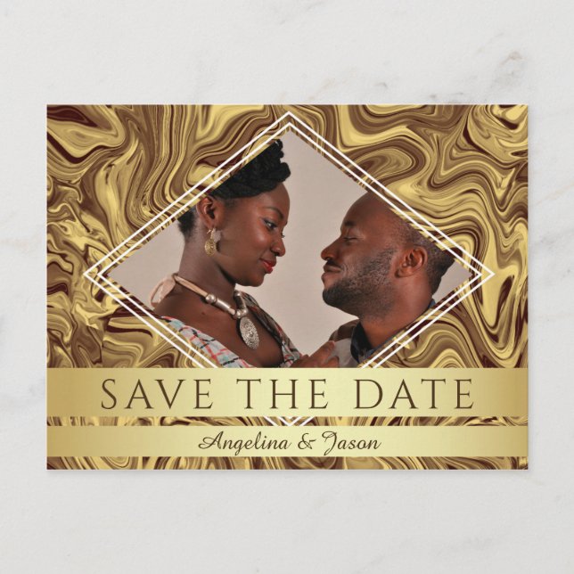 Elegant Gold Photo Wedding Save the Date Announcement Postcard (Front)