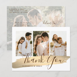 Elegant Gold Photo Wedding Thank You  Postcard