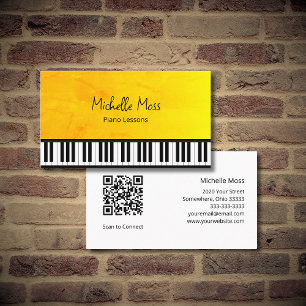 Elegant Gold Piano Lessons QR code Simple Keyboard Business Card