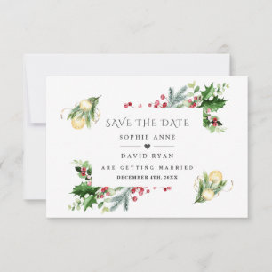Elegant Gold Pine Berry Christmas Balls Wedding  Save The Date