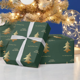 Elegant Gold Pine Tree Green Merry Christmas  Wrapping Paper
