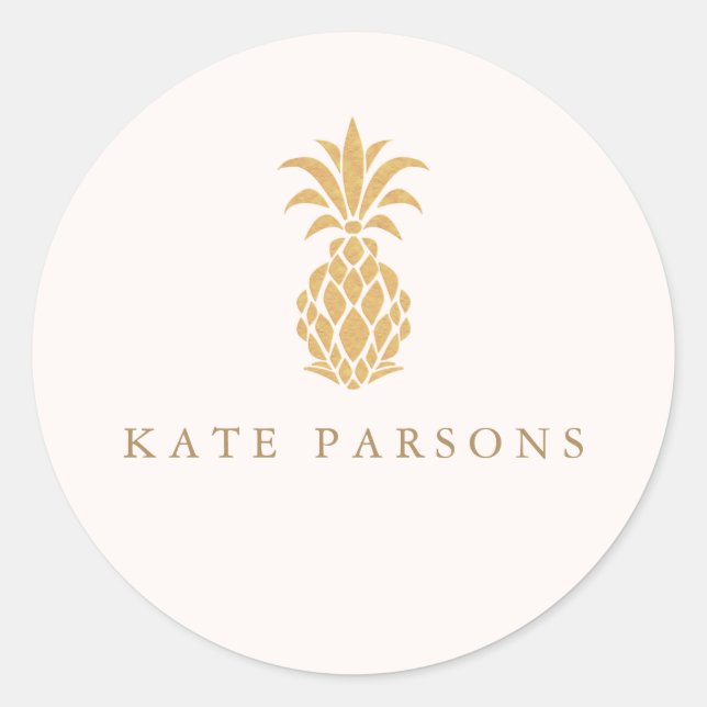 Elegant Gold Pineapple  Classic Round Sticker (Front)