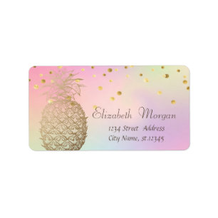 Elegant Gold Pineapple Confetti Holographic Label