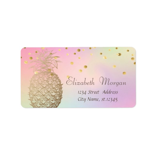 Elegant Gold Pineapple  Confetti Holographic  Label (Front)