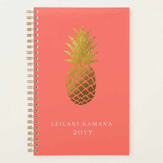 Elegant Gold Pineapple | Coral Planner (Front)