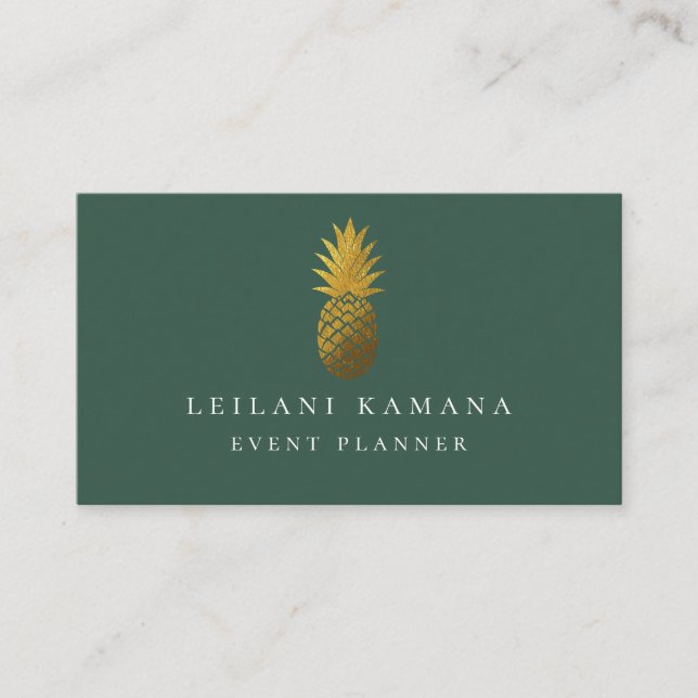 Elegant Gold Pineapple Hunter Green Business Card (Front)