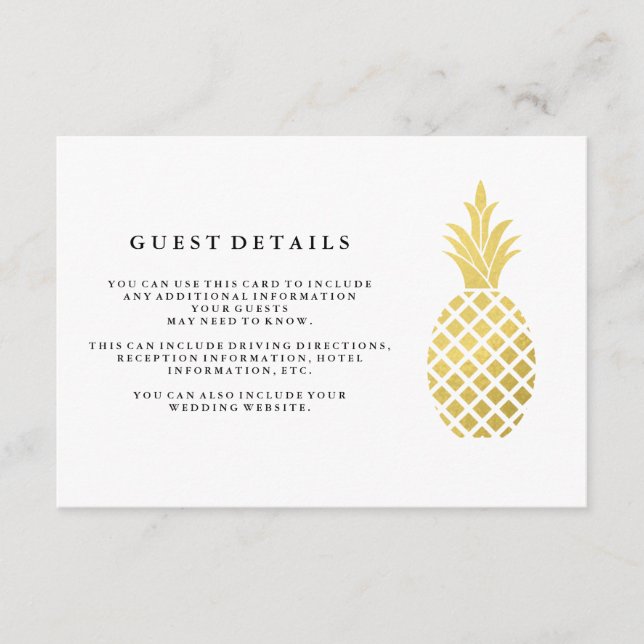 Elegant Gold Pineapple Wedding Guest Details Enclosure Card (Front)